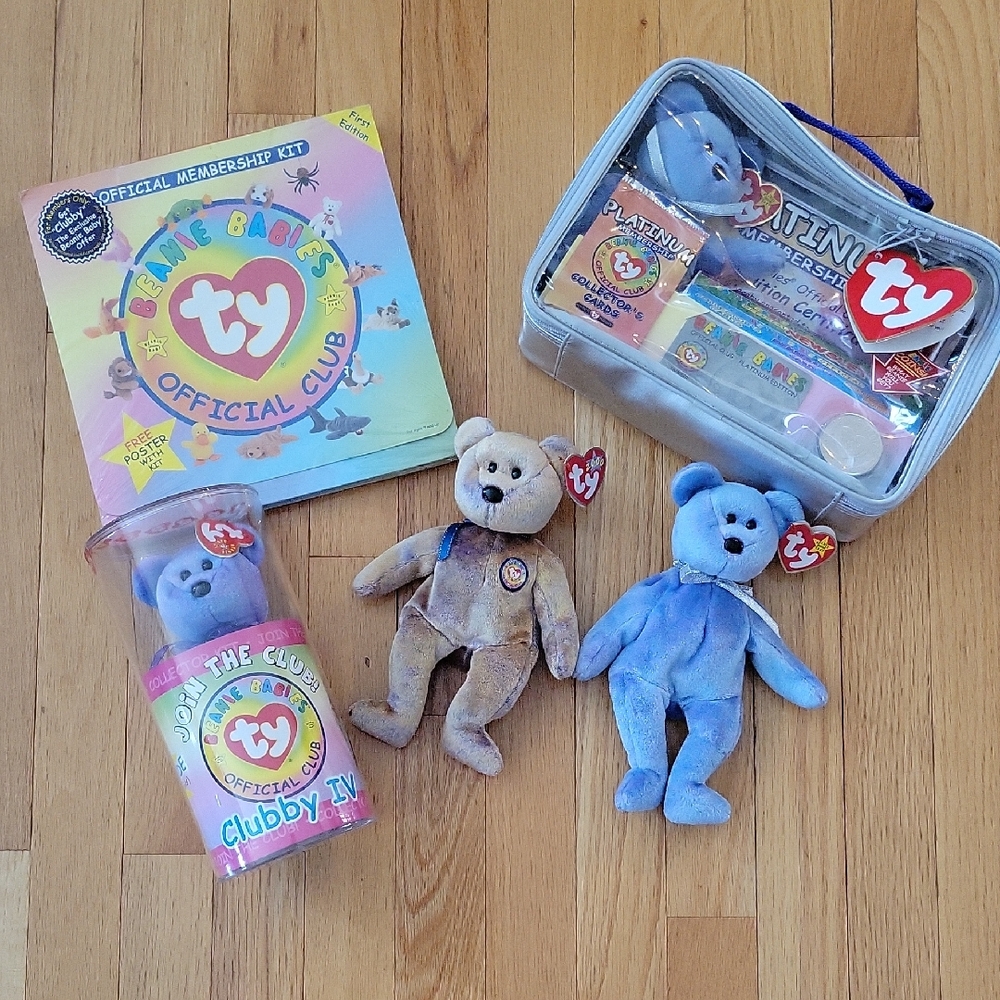 Ty Beanie Babies Membership Club Kit And Bears Set - Blue and Brown